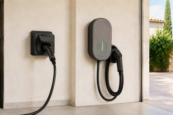 Comparaison entre une prise renforcée et une borne de recharge murale