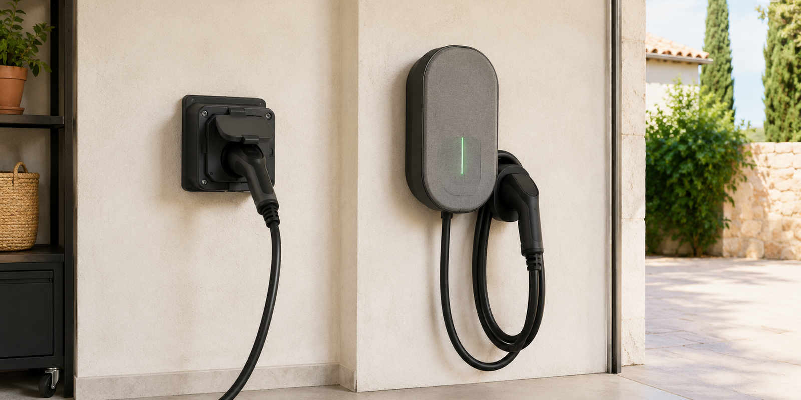 Comparaison entre une prise renforcée et une borne de recharge murale